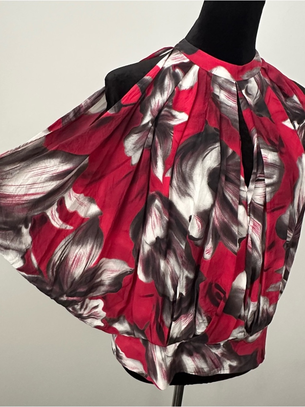 Kenar Red and White Silk Top with Black Accents SzM
